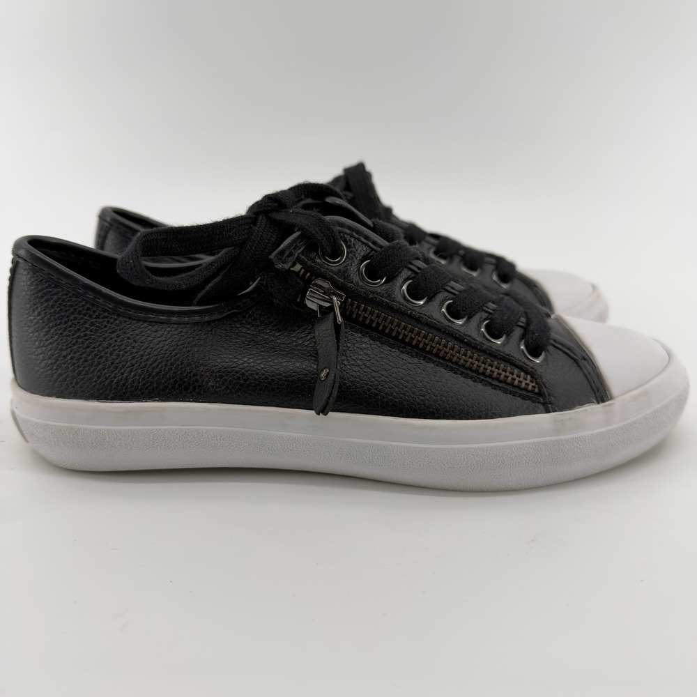 Coach Empire Zipper Black Pebbled Leather Low Top Sneakers Womens 6B
